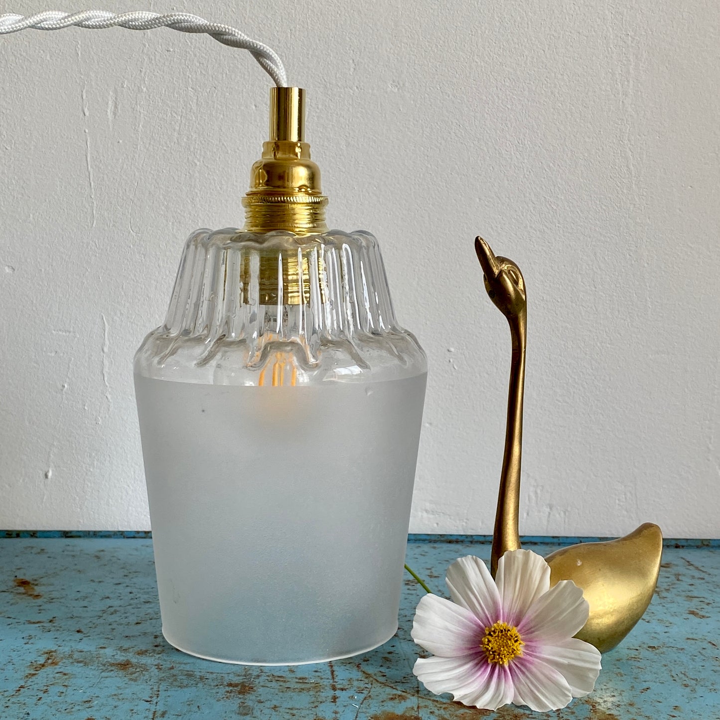 Baladeuse tulipe vintage en verre dépoli et transparent