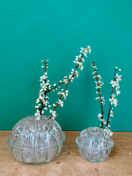 Lot de 2 pique-fleurs vintage en verre