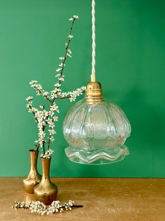 Suspension globe vintage en verre transparent