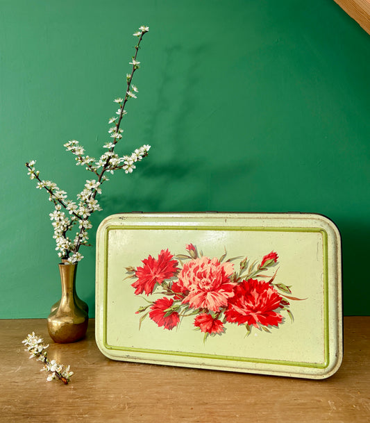 Boîte vintage en métal au décor de fleurs