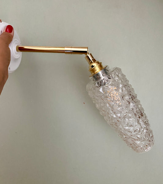 Applique tulipe vintage en verre pointe de diamant