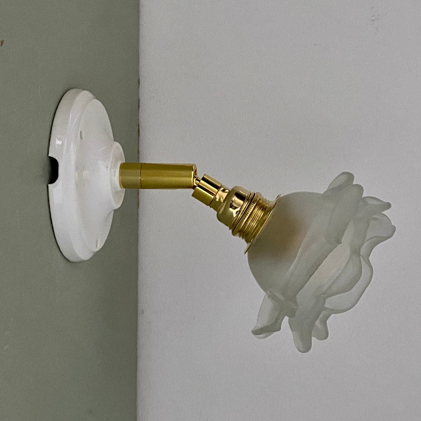 Applique tulipe vintage en verre dépoli en forme de rose