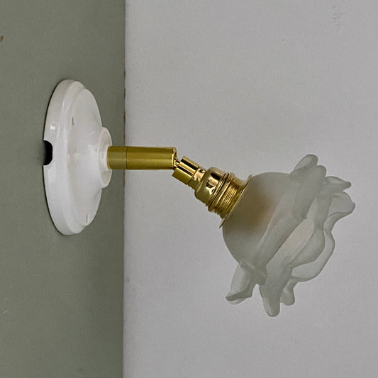 Applique tulipe vintage en verre dépoli en forme de rose