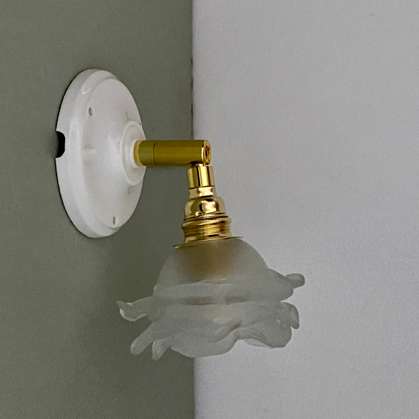 Applique tulipe vintage en verre dépoli en forme de rose