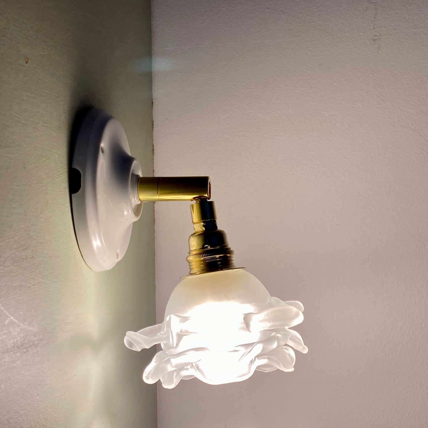 Applique tulipe vintage en verre dépoli en forme de rose