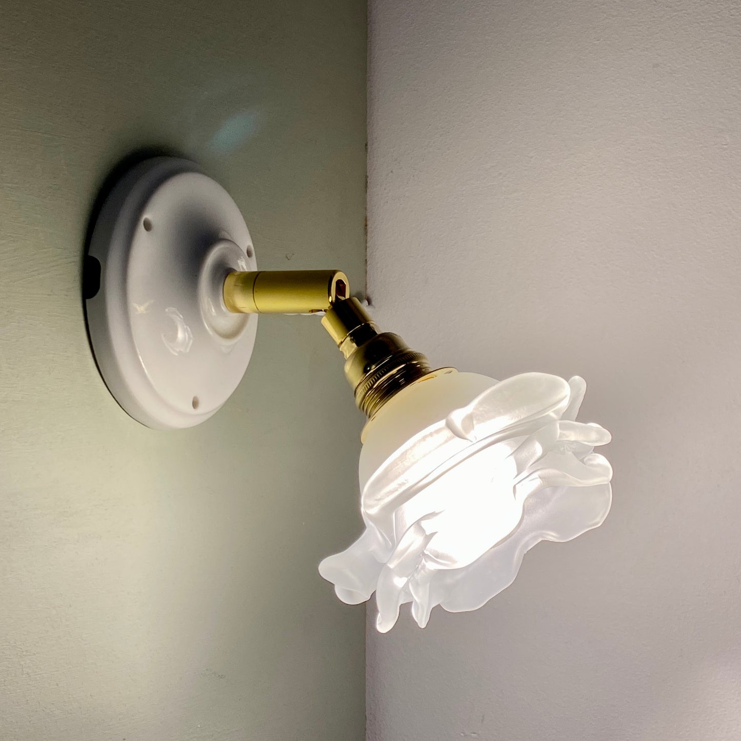 Applique tulipe vintage en verre dépoli en forme de rose