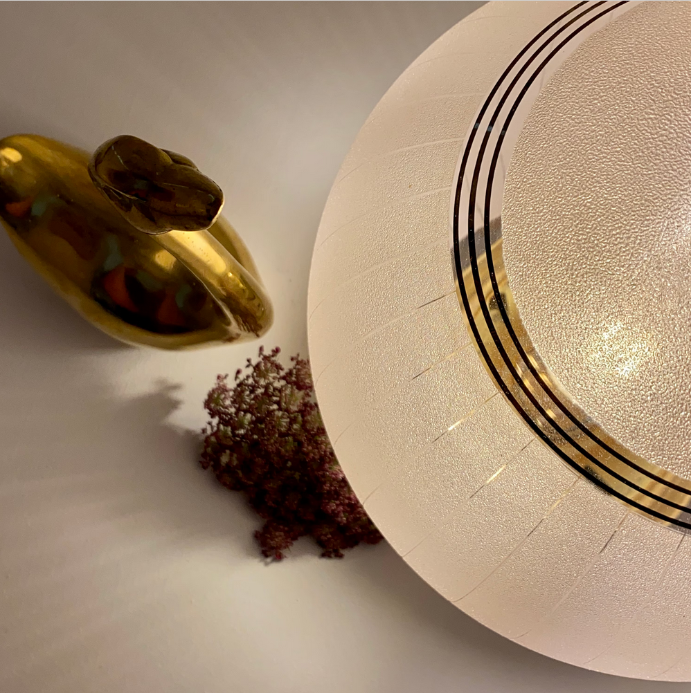 Lampe à poser globe vintage art déco en verre granité rose